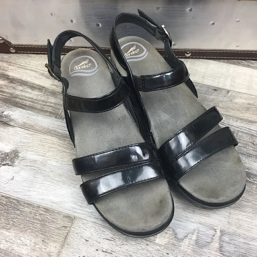 Dansko Black Leather Sandal Women Size 41/11